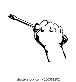  hand holding screwdriver vector black hand draw illustration