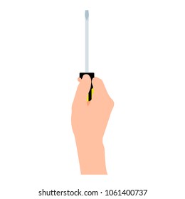 The hand holding the screwdriver. Vector image
