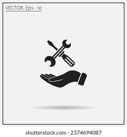 hand holding a screwdriver and wrench, symbol settings sign
