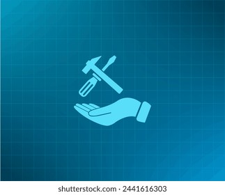 hand holding a screwdriver and wrench, symbol settings sign