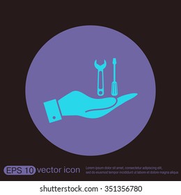 hand holding a screwdriver and wrench, symbol settings sign