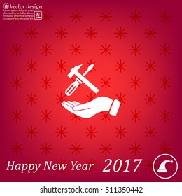 hand holding a screwdriver and wrench, symbol settings sign