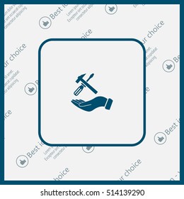 hand holding a screwdriver and wrench, symbol settings sign