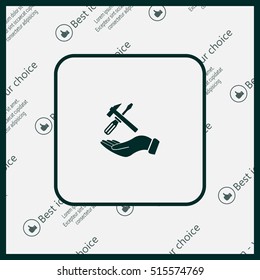 hand holding a screwdriver and wrench, symbol settings sign