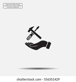 hand holding a screwdriver and wrench, symbol settings sign