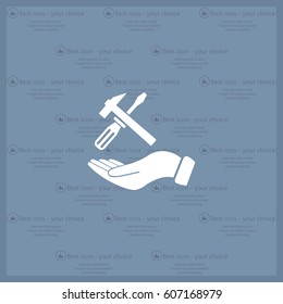 hand holding a screwdriver and wrench, symbol settings sign