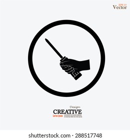 Hand holding screwdriver.hand with screwdriver.vector illustration.