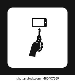 Hand holding selfie monopod stick icon in simple style on a white background vector illustration