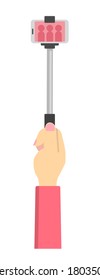 Hand holding Selfie stick vector illustration  ( female hand )