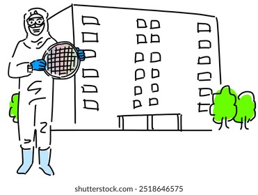 mano que sostiene los dispositivos Electrónicas de Semiconductor y la Ilustración vectorial del dibujo de la mano de la fábrica de Semiconductor