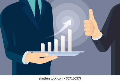Hand holding serving, Hand of Waiter with serving tray, Thumb Finger, flat design style illustration