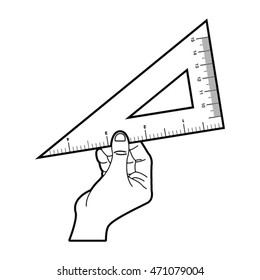 Hand Holding Set Square In Outline-vector Drawing