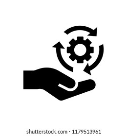 Hand holding setting icon - management vector icon black