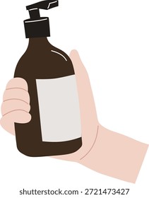 Mão Segurando Shampoo ou Sabão garrafa
