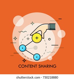 Hand holding share icon. Concept of online information sending and internet data exchange, social networking service, communication. Modern vector illustration for website, application, web banner.