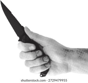 Hand, die ein scharfes Küchenmesser zur Selbstverteidigung oder zum Angriff hält