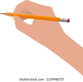 mano sujetando lápiz afilado aislado en fondo blanco, ilustración vectorial