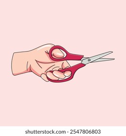 Hand holding sharp pink scissors