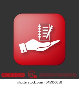 hand holding a sheet of paper and pen