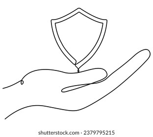 Dibujo continuo de una línea de la placa de protección de mano. Proteger el símbolo lineal. Ilustración vectorial aislada en blanco.