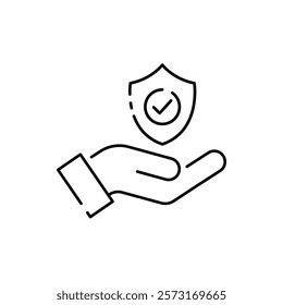 Hand holding shield line icon protection, insurance icon