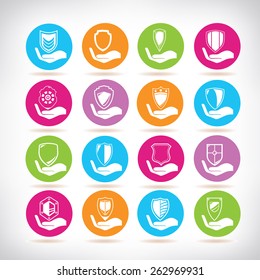 hand holding shield, security icons