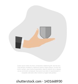 Hand holding shield. Security and safety concept. Isolated illustration.