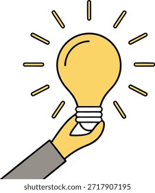 Mano que sostiene una bombilla brillante con el concepto de la idea del negocio de los rayos