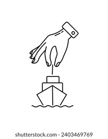 hand holding ship icon, vector best line icon.