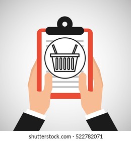 hand holding shop online basket vector illustration eps 10