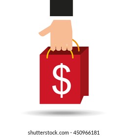 hand holding shopping bag icon, vector illustration