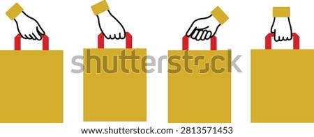Hand holding shopping bag icon set, retail buyer or consumer vector concept