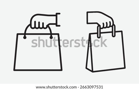 Hand Holding Shopping Bag Line Icon, Online Shopping and Delivery Service