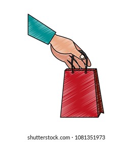 Hand holding shopping bag scribble