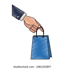 Hand holding shopping bag scribble