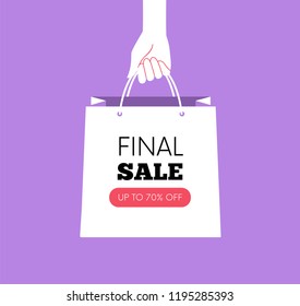 Hand holding Shopping bag. Vector illustration