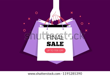 Hand holding Shopping bags. Black Friday. Vector illustration