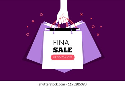 Hand holding Shopping bags. Vector illustration Hand holding Shopping bags. Vector illustration