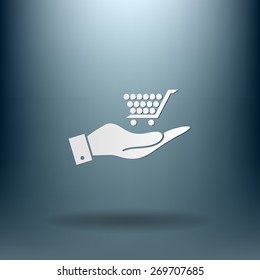 hand holding a shopping cart online store, Internet shop. basket shopping