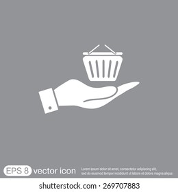 hand holding a shopping cart online store, Internet shop. basket shopping