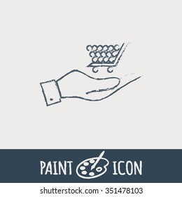 hand holding a shopping cart online store, Internet shop. basket shopping