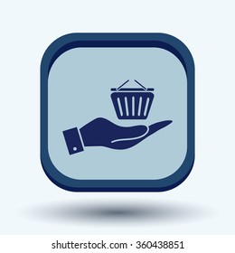 hand holding a shopping cart online store, Internet shop. basket shopping