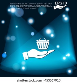 hand holding a shopping cart online store, Internet shop. basket shopping