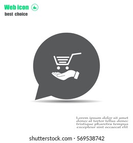 hand holding a shopping cart online store. icon. Vector Eps 10