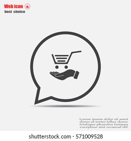 hand holding a shopping cart online store. icon. Vector Eps 10