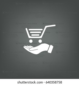 hand holding a shopping cart online store. icon. Vector Eps 10