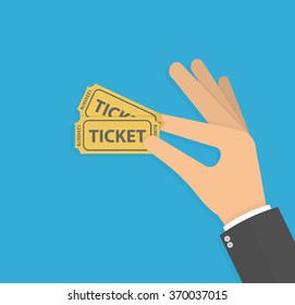 Hand Holding Or Showing Tickets. Flat Design