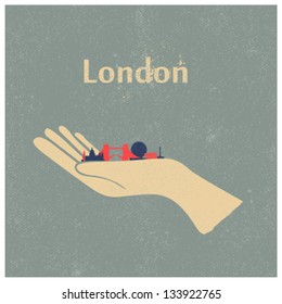 hand holding the sight of London - vector illustration