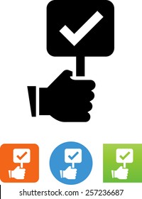 Hand Holding Sign With Check Mark Icon