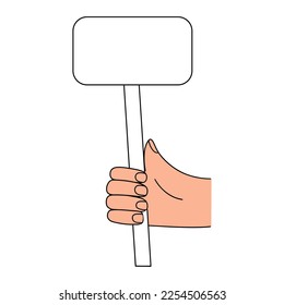 Hand, die ein Zeichen für Vorführungen und Text hält. handgezeichnete Vektorgrafik